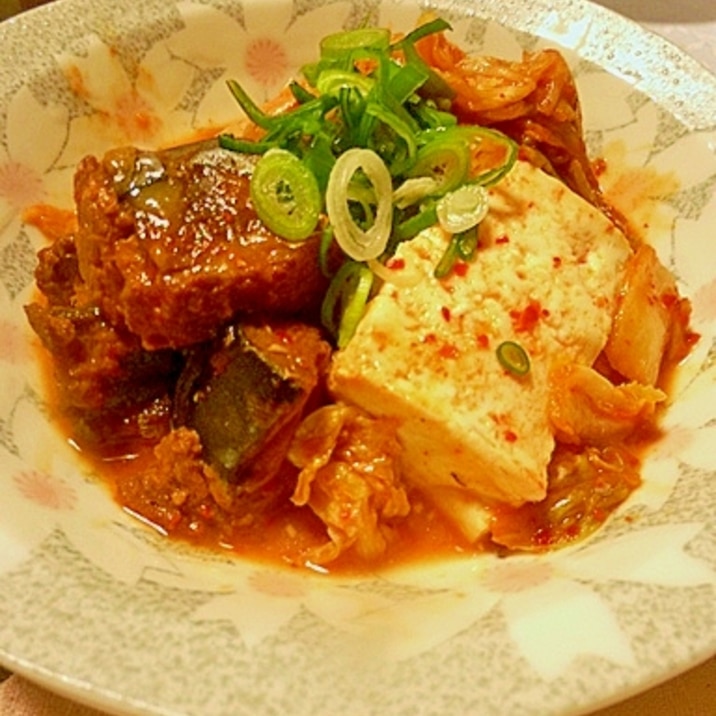 味付けなしの手抜き料理、さば味噌煮缶のキムチ豆腐